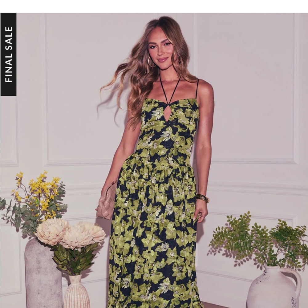 Vici Black and Green Floral Maxi Dress